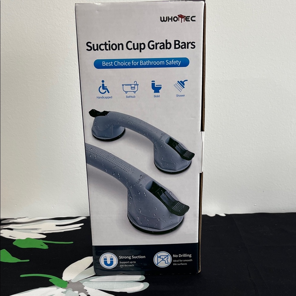 New in Box! WHOMEC Suction Cup Grab Bars for Bathroom Safety in Gray